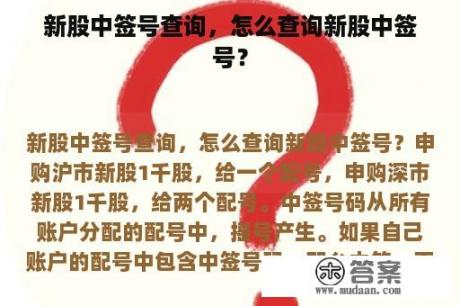 新股中签号查询，怎么查询新股中签号？