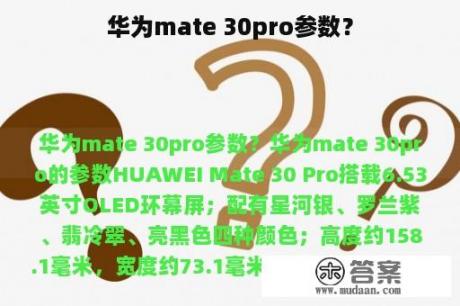 华为mate 30pro参数？