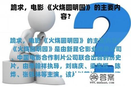 跪求，电影 《火烧圆明园》 的主要内容？