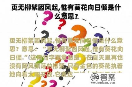 更无柳絮因风起,惟有葵花向日倾是什么意思？