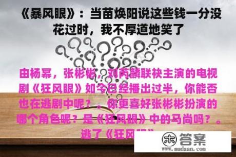 《暴风眼》：当苗焕阳说这些钱一分没花过时，我不厚道地笑了