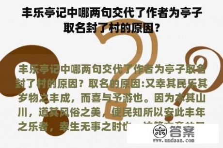 丰乐亭记中哪两句交代了作者为亭子取名封了村的原因？