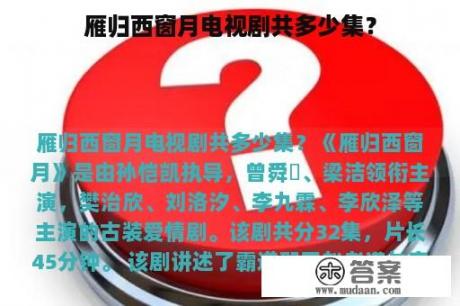 雁归西窗月电视剧共多少集？