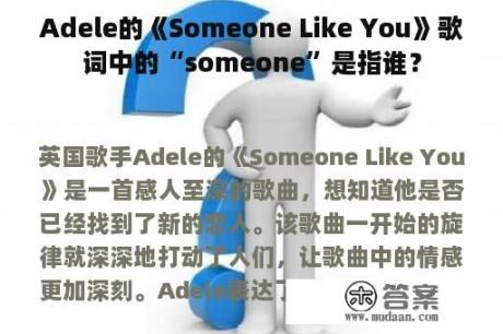 Adele的《Someone Like You》歌词中的“someone”是指谁？