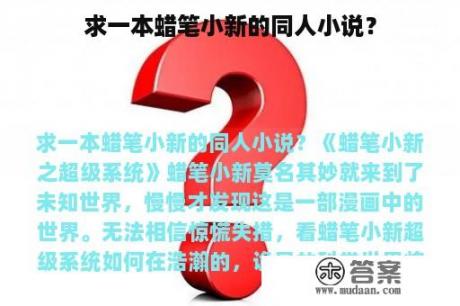 求一本蜡笔小新的同人小说？