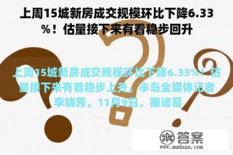 上周15城新房成交规模环比下降6.33%！估量接下来有看稳步回升