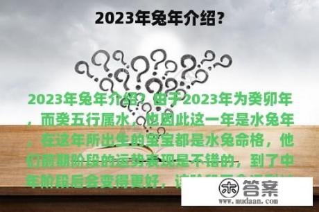 2023年兔年介绍？