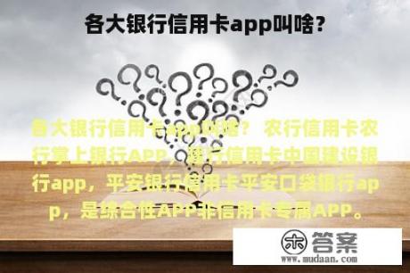 各大银行信用卡app叫啥？