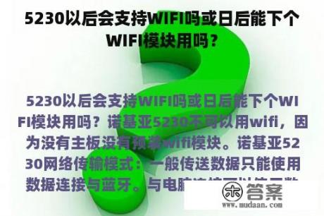 5230以后会支持WIFI吗或日后能下个WIFI模块用吗？