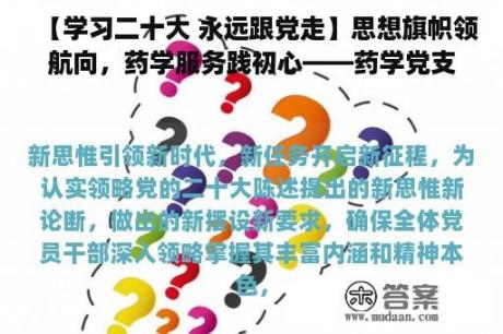 【学习二十大 永远跟党走】思想旗帜领航向，药学服务践初心——药学党支部学习宣扬贯彻党的二十大精神