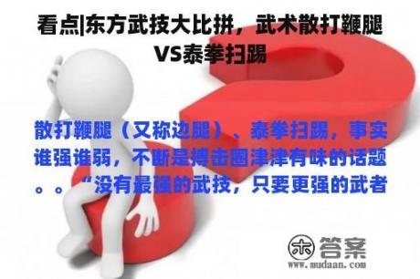 看点|东方武技大比拼，武术散打鞭腿VS泰拳扫踢