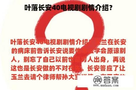 叶落长安40电视剧剧情介绍？