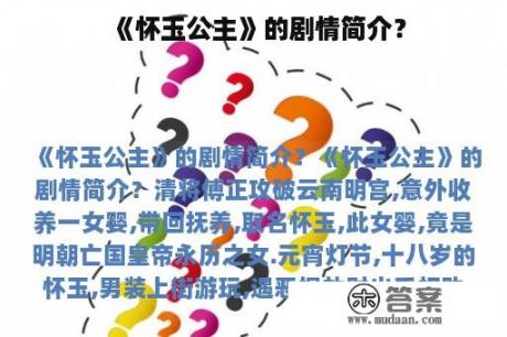 《怀玉公主》的剧情简介？