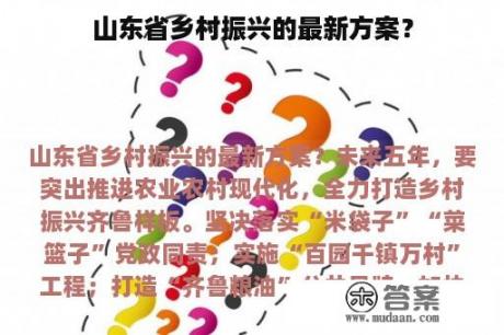 山东省乡村振兴的最新方案？