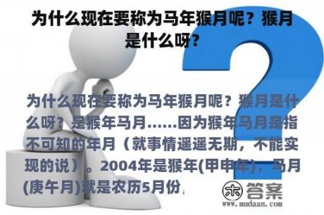 为什么现在要称为马年猴月呢？猴月是什么呀？