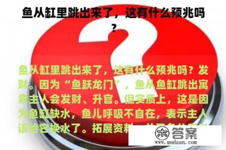 鱼从缸里跳出来了，这有什么预兆吗？