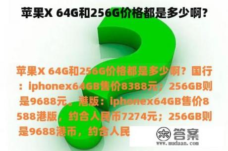 苹果X 64G和256G价格都是多少啊？