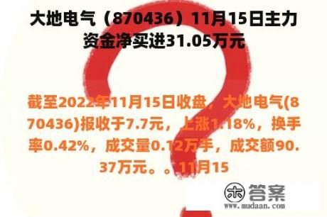 大地电气（870436）11月15日主力资金净买进31.05万元