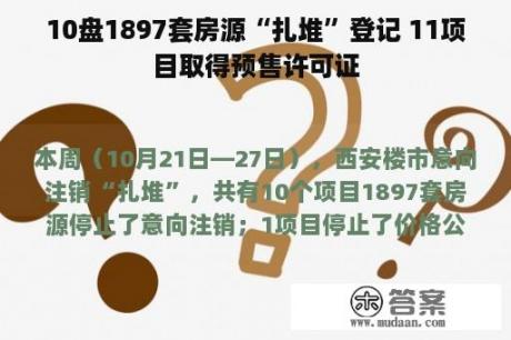 10盘1897套房源“扎堆”登记 11项目取得预售许可证