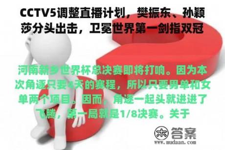 CCTV5调整直播计划，樊振东、孙颖莎分头出击，卫冕世界第一剑指双冠