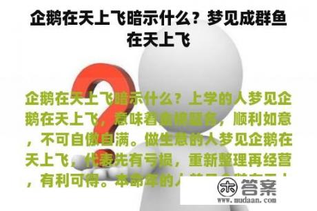 企鹅在天上飞暗示什么？梦见成群鱼在天上飞