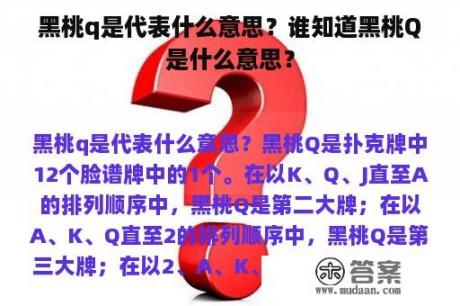 黑桃q是代表什么意思？谁知道黑桃Q是什么意思？