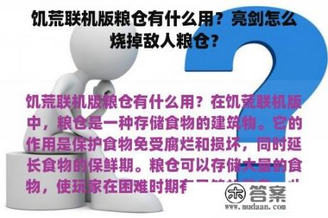 饥荒联机版粮仓有什么用？亮剑怎么烧掉敌人粮仓？