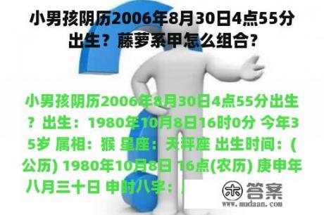 小男孩阴历2006年8月30日4点55分出生？藤萝系甲怎么组合？