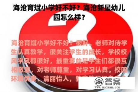 海沧育斌小学好不好？海沧新星幼儿园怎么样？