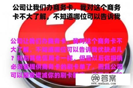 公司让我们办商务卡，我对这个商务卡不大了解，不知道哪位可以告诉我优缺点儿？信用卡了解