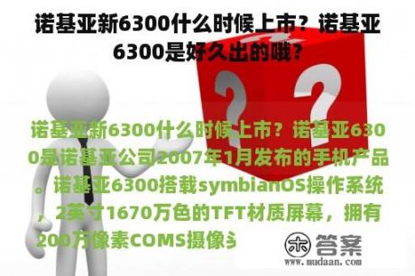 诺基亚新6300什么时候上市？诺基亚6300是好久出的哦？