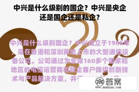 中兴是什么级别的国企？中兴是央企还是国企还是私企？