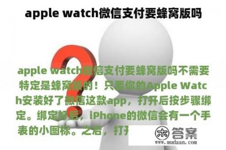 apple watch微信支付要蜂窝版吗