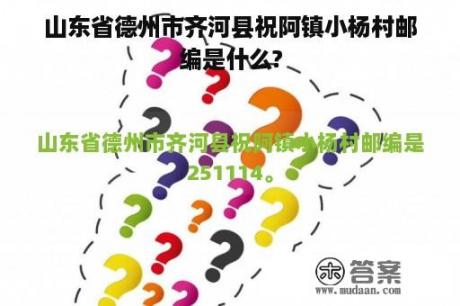 山东省德州市齐河县祝阿镇小杨村邮编是什么?