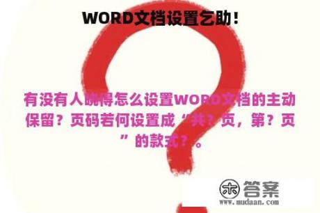 WORD文档设置乞助！