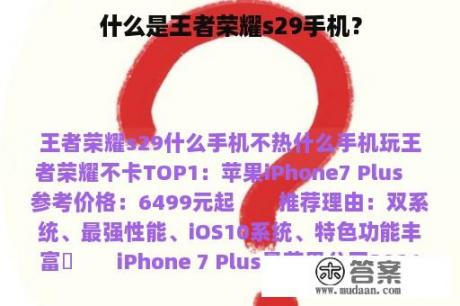 什么是王者荣耀s29手机？