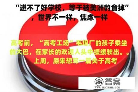 “进不了好学校，等于被美洲豹食掉”，世界不一样，焦虑一样