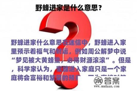 野蜂进家是什么意思？