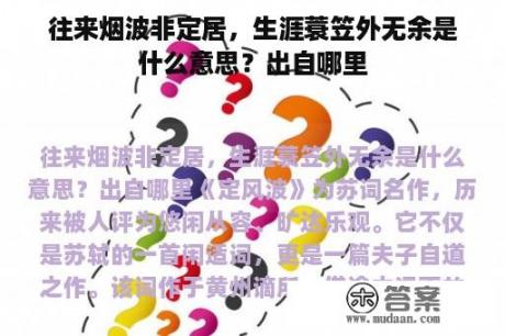 往来烟波非定居，生涯蓑笠外无余是什么意思？出自哪里