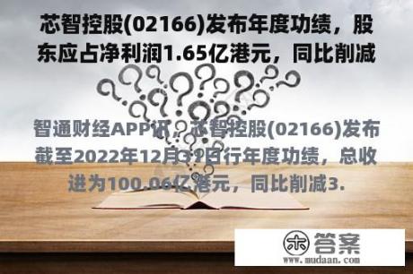 芯智控股(02166)发布年度功绩，股东应占净利润1.65亿港元，同比削减23.1%