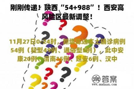 刚刚传递！陕西“54+988”！西安高风险区最新调整！