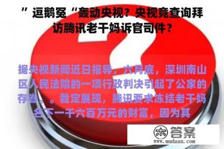 ”逗鹅冤“轰动央视？央视竟查询拜访腾讯老干妈诉官司件？