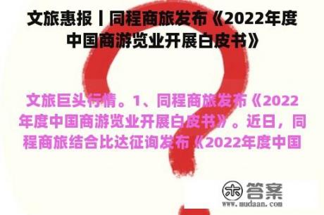 文旅惠报丨同程商旅发布《2022年度中国商游览业开展白皮书》