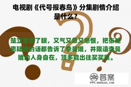 电视剧《代号报春鸟》分集剧情介绍是什么？