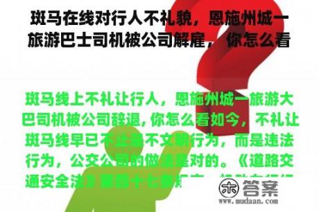 斑马在线对行人不礼貌，恩施州城一旅游巴士司机被公司解雇， 你怎么看