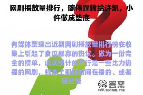 网剧播放量排行，陈伟霆输给许凯，小仵做成垫底