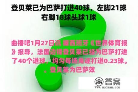 登贝莱已为巴萨打进40球，左脚21球右脚18球头球1球