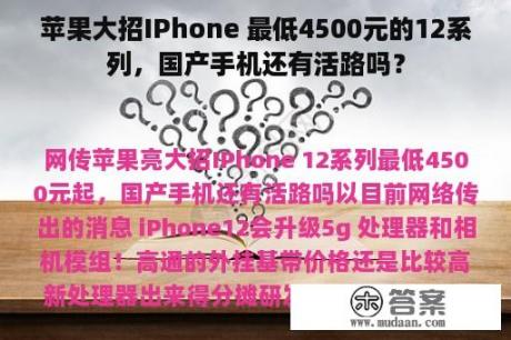 苹果大招IPhone 最低4500元的12系列，国产手机还有活路吗？