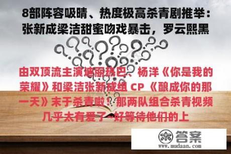 8部阵容吸晴、热度极高杀青剧推举：张新成梁洁甜蜜吻戏暴击，罗云熙黑化角色