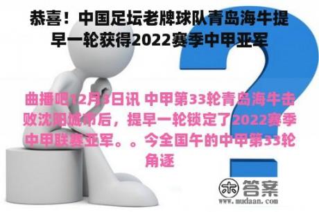 恭喜！中国足坛老牌球队青岛海牛提早一轮获得2022赛季中甲亚军